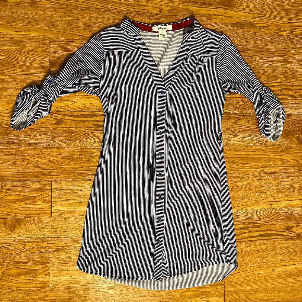 Passport - women's juniors petites striped tunic top shirt size small